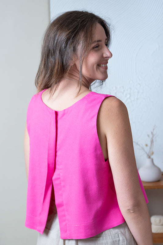 Cami Crop Top - Pink Linen Blend