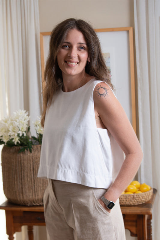 Cami Crop Top - White Linen