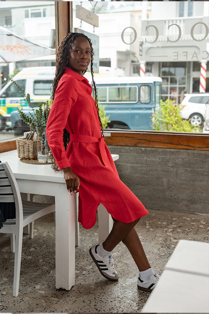 Chloe Shirt Dress - Scarlet