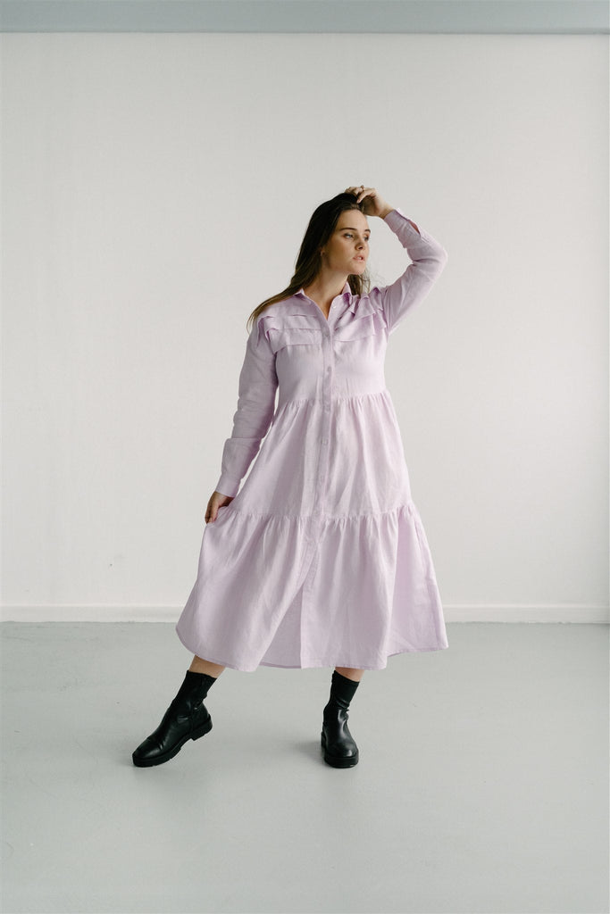 Iris Dress - Lilac Linen