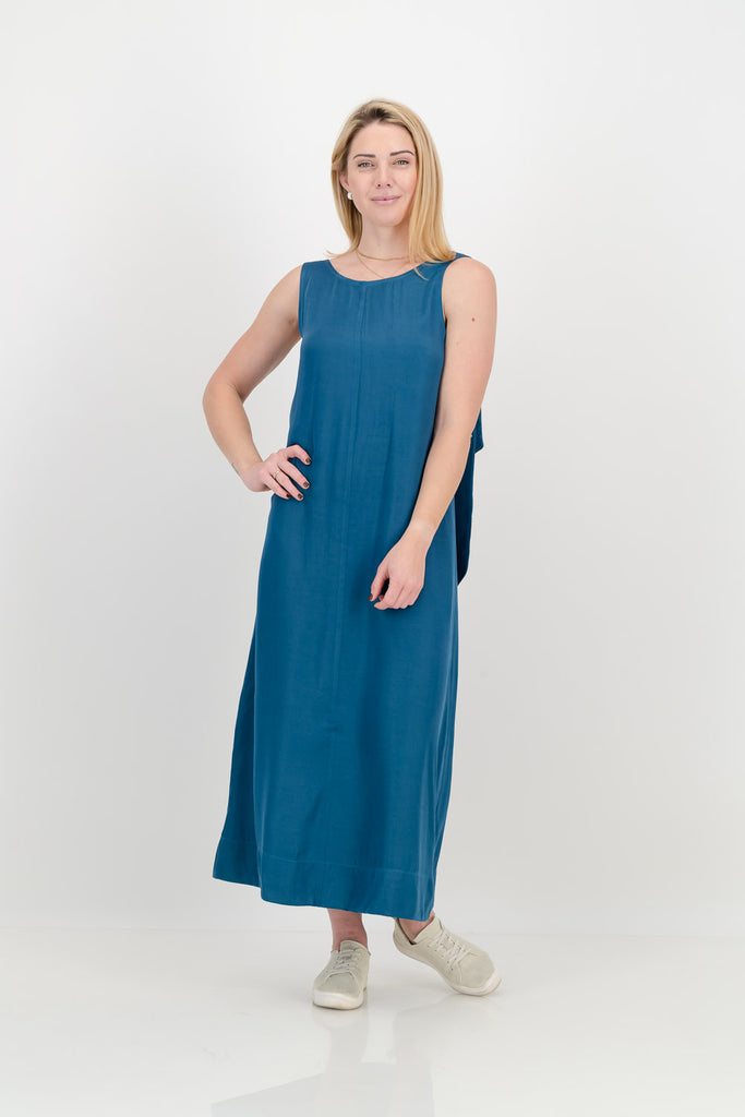 Meg Midi Dress - Blue Rayon Satin
